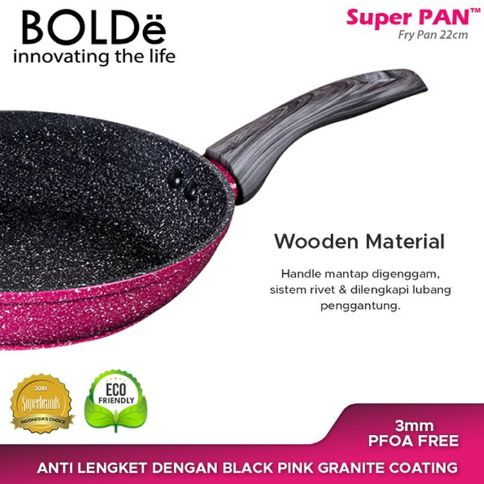 Bolde Super Pan Fry Pan 22CM - Black Pink